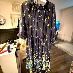 Navy blue floral business casual dress